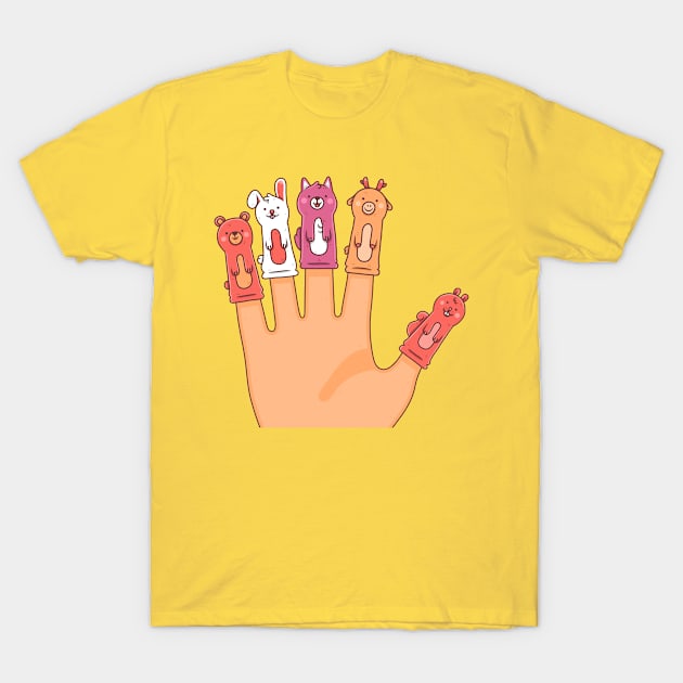 Cute Fingers Puppets T-Shirt by Mako Design 